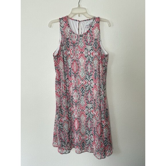 Pre-Owned Calvin Klein White Size 12 Floral Shift Midi Sleeveless Dress - Picture 1 of 5